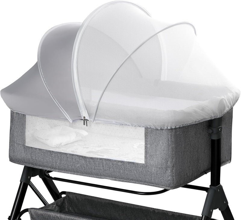 WANRU Bassinet Cover for Cats - Half-Blackout Mosquito Net for Baby Crib & Bedside Sleeper, Breathable Crib net with 2-Way Zipper, Sun-Blocking Baby Mosquito Net Cover (Gray-Small) - Image 1